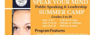 Speak Your Mind: Public Speaking and Leadership Summer Camp (June 3 to June 7) Plano